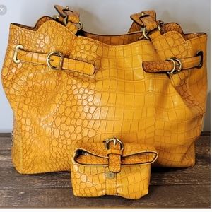 NWOT Jessica Simpson Croc embossed bag and wallet
